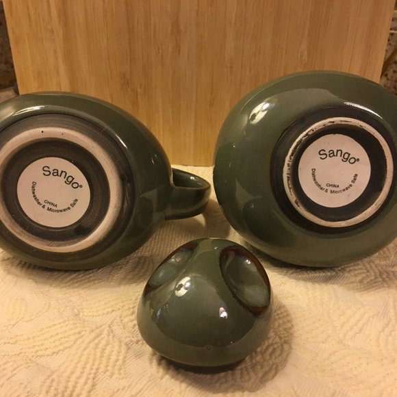 Sango Nova Cream and Sugar Set Sage Green 3 Piece - Picture 3 of 4